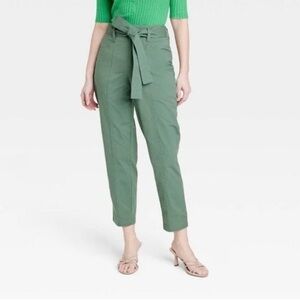NWOT A NEW DAY Women's High-Rise Tapered Green Ankle Tie-Front Pants